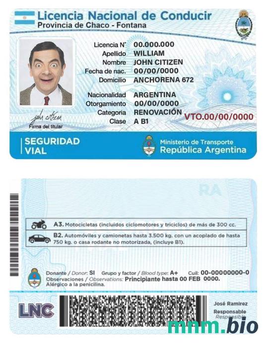 Argentyna prawo jazdy szablon w formacie PSD, ze wszystkimi czcionkami